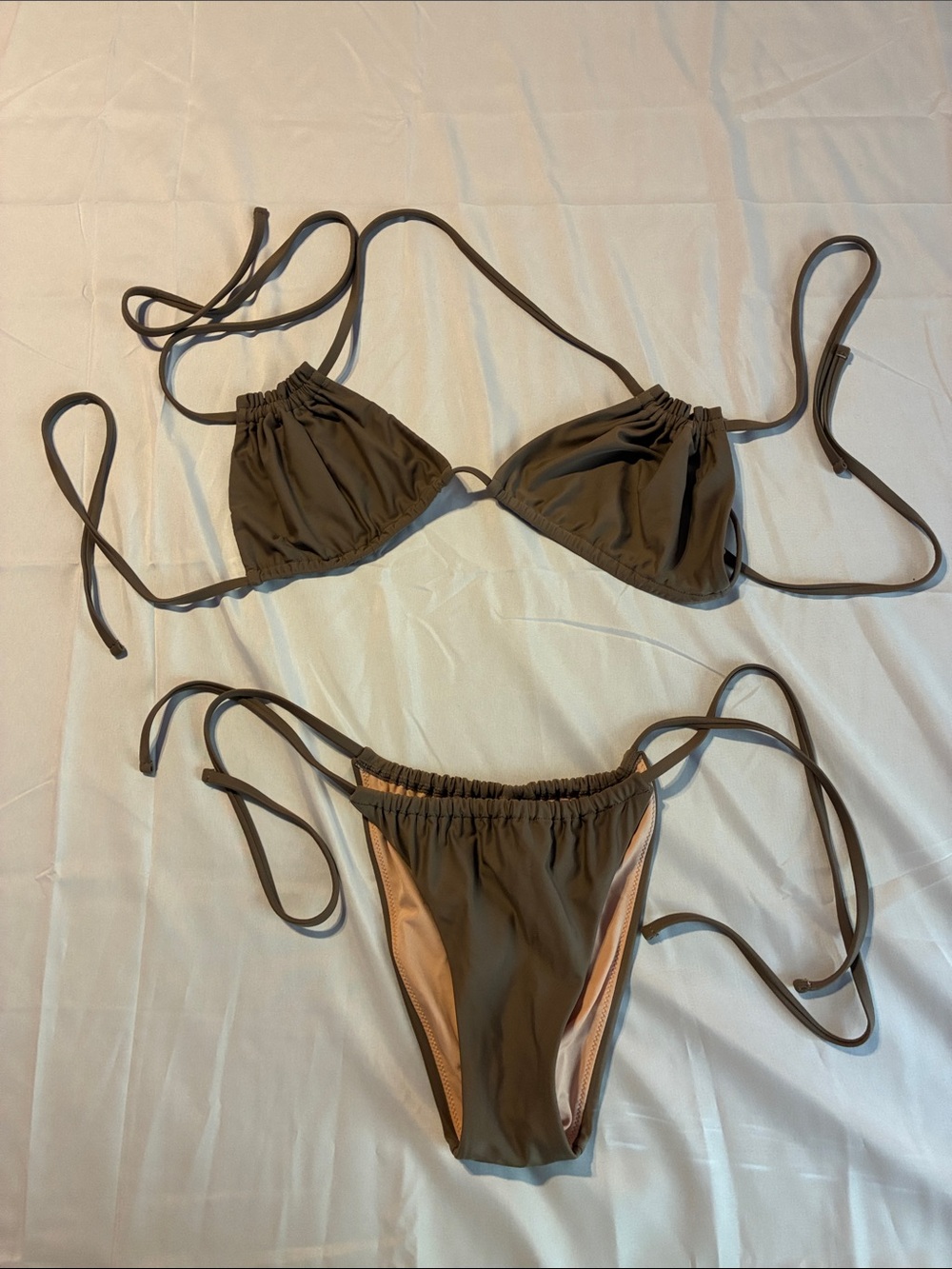 Madewell Olive Brown Tie-String Triangle Bikini Set